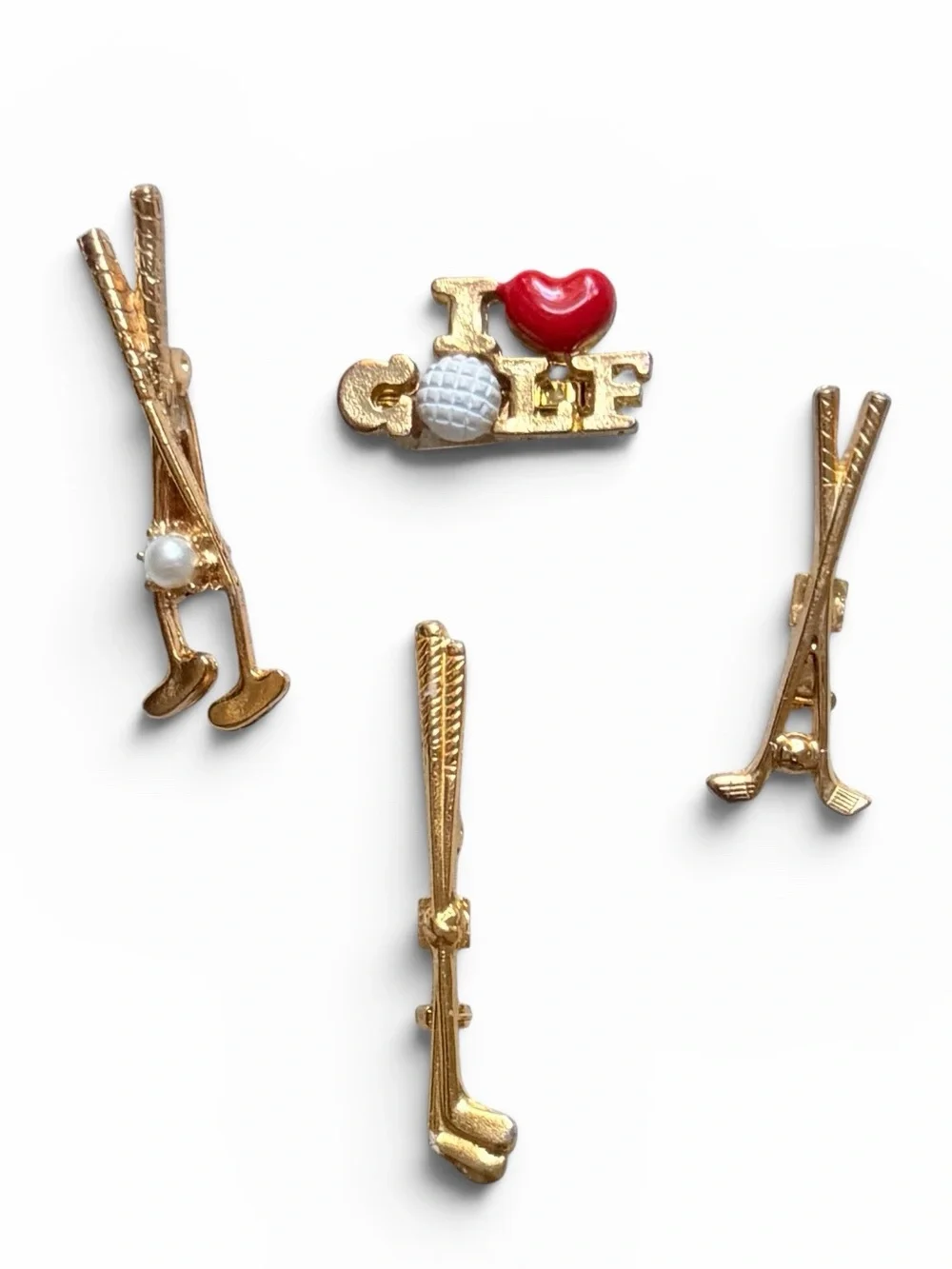 Set of 4 Vintage Gold-Tone Golf Theme Brooch Lapel Pins